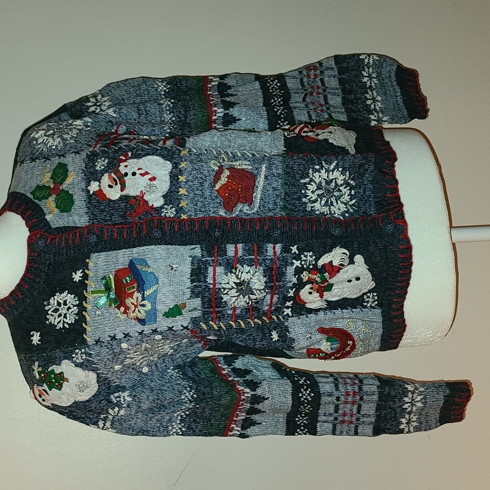 Embroidered Ugly Christmas Sweater Snowmen 🎄 Womens Petite Medium